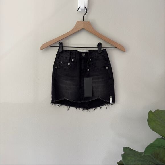 One Teaspoon Girls’ Dark Black Punk Charcoal Wash Denim Mini Skirt 5-Pocket Jean - Picture 1 of 13